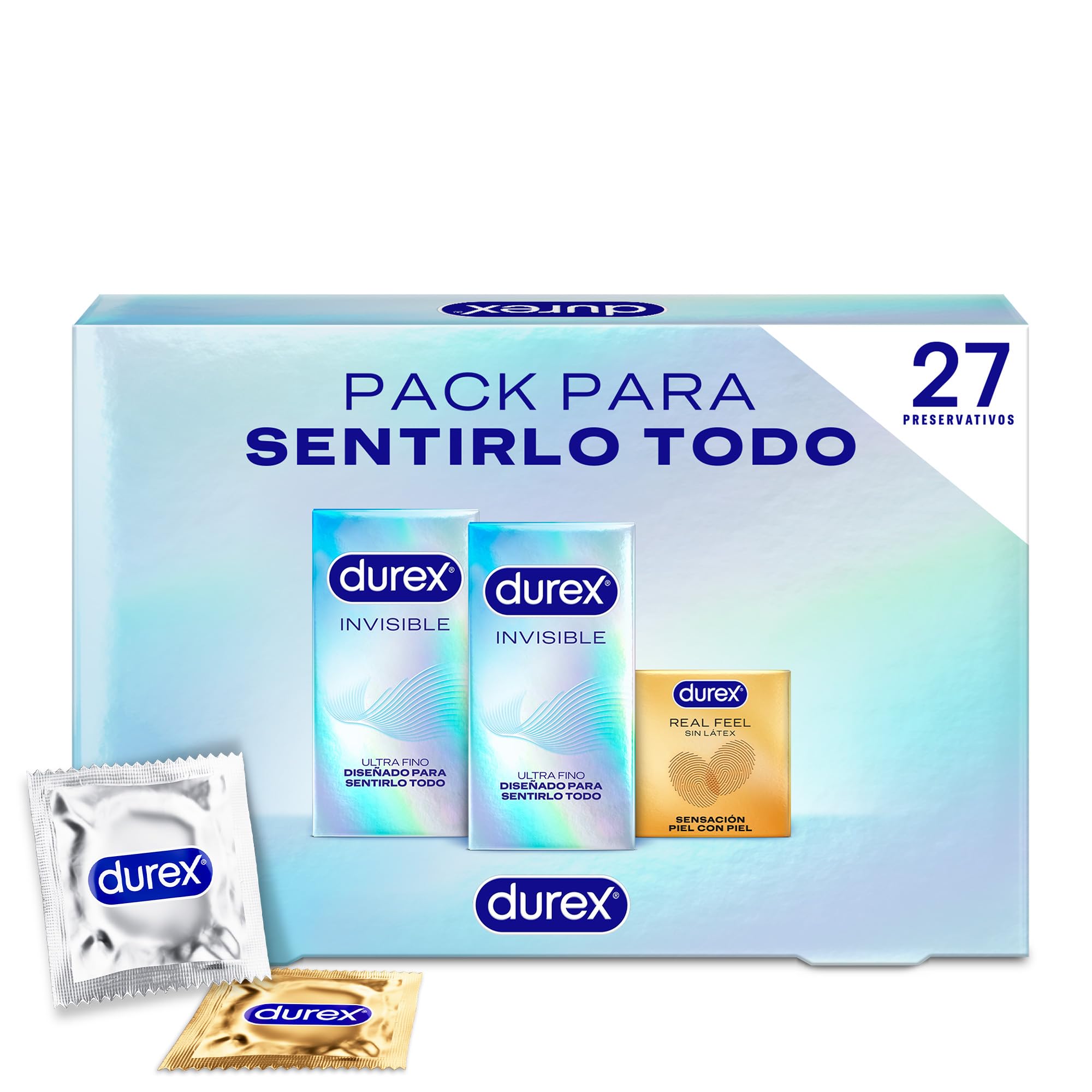 Durex, Pack Sensitivo Invisible, Preservativos Durex, Invisible Extra Sensitivo, Real Feel, 27 Condones