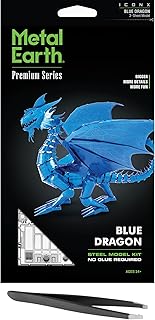 Metal Earth Fascinations Premium Series Blue Dragon 3D Metal Model Kit Bundle with Tweezers