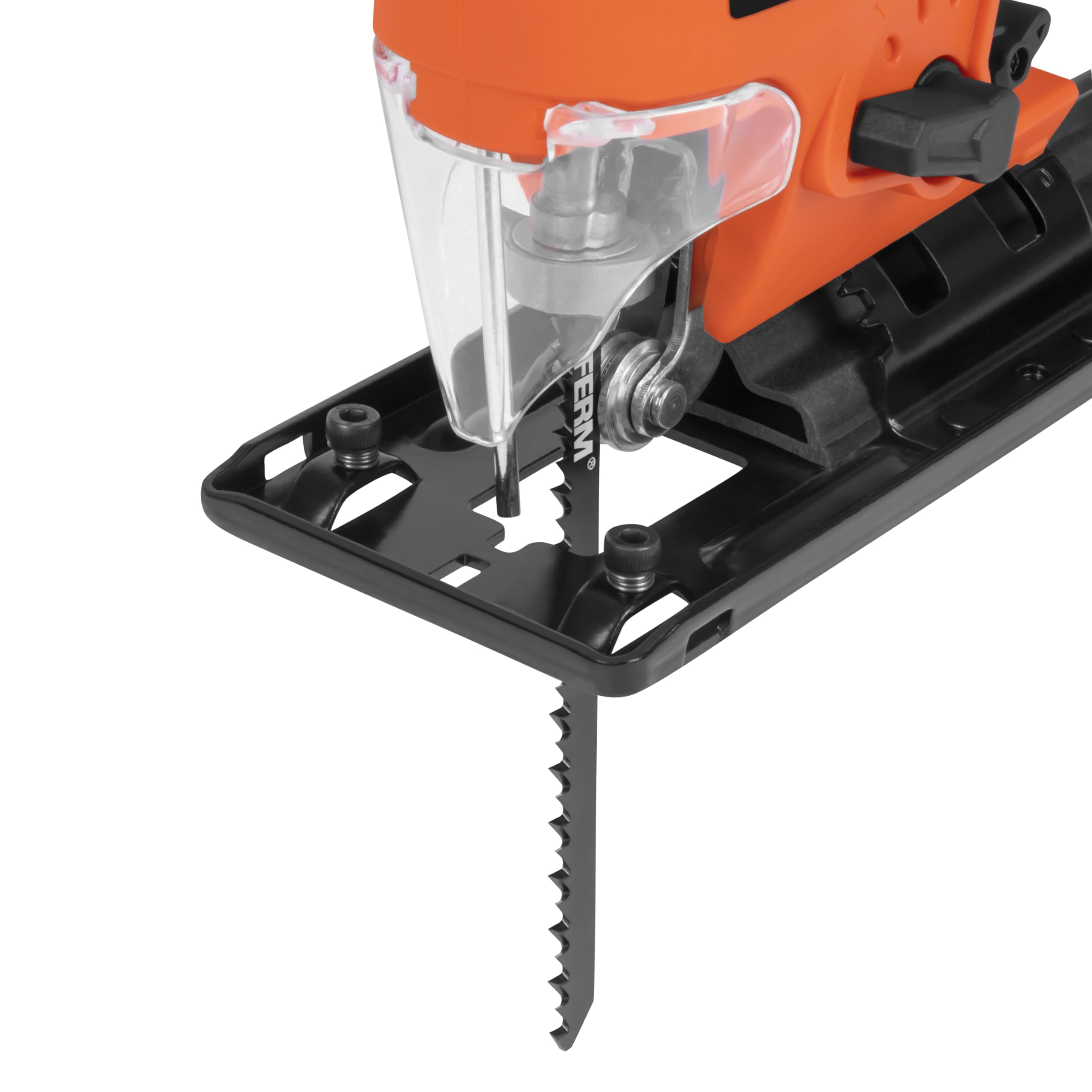 FERM Scie sauteuse sans fil 20V – Compatible AX/FX-Power, 4 positions pendulaires, vitesse variable 1000-2300 tr/min, Lames pour bois et métal incluses, Sans batterie ni chargeur