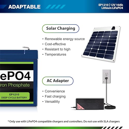 Miniatura 7 de ExpertPower Paquete de 10 baterías recargables de ciclo profundo LiFePO4 de litio de 12 V 10 Ah  2500-7000 ciclos de vida y 10 años de vida útil