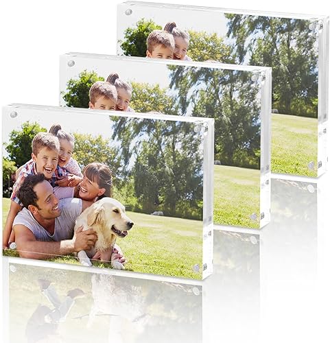 Fixwal Marco de fotos acrílico, 4 x 4, juego de 3, marco de fotos magnético, números de mesa de boda, marco de vidrio transparente de 0.394 in,