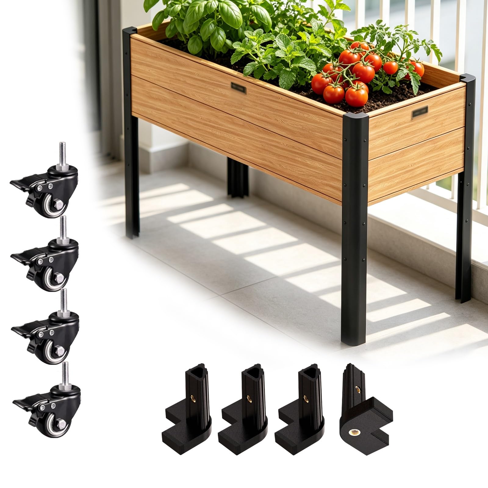 Cama de plantación profunda para cultivar verduras y hierbas en la terraza