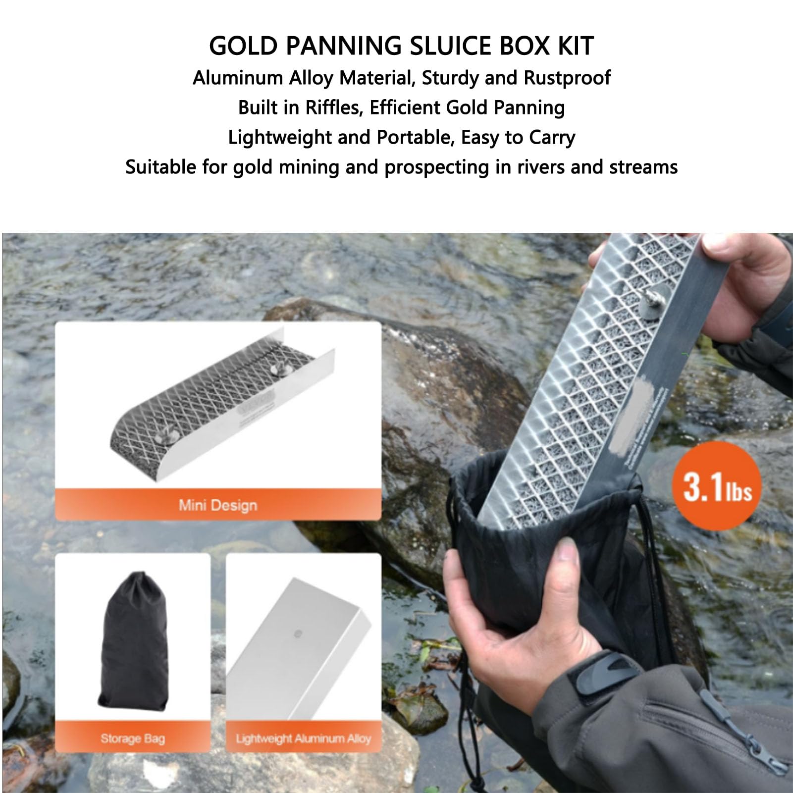 Kit per L'estrazione Dell'oro, Kit per la Panoramica Dell'oro da 12 Pollici, Scatola di Chiusura Portatile in Lega di Alluminio, Include Vaschetta per L'oro, Schermo