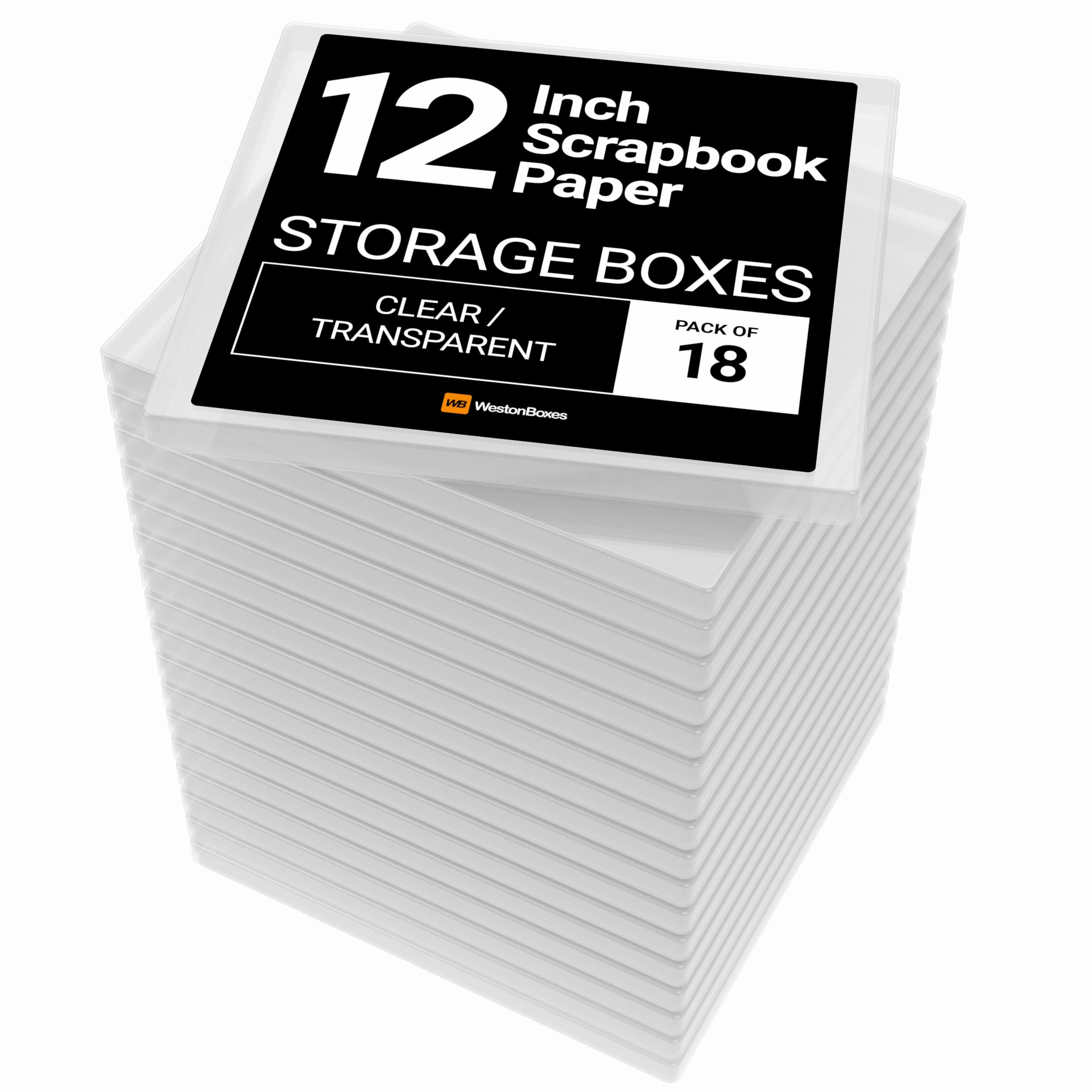 Westonboxes Clear 12X12 (12.5 X 13.5 Inch / 31 X 33.5Cm) Plastic Storage Box For Scrapbooking And Paper Crafts - 2.6 Litre Volume (Pack Of 18)
