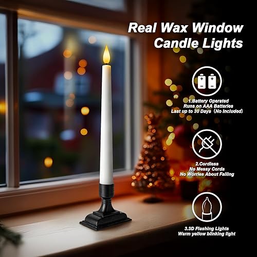 Miniatura 9 de Homemory 6 velas cónicas sin llama con temporizador remoto y regulador velas blancas que funcionan con pilas velas LED para ventana con luz