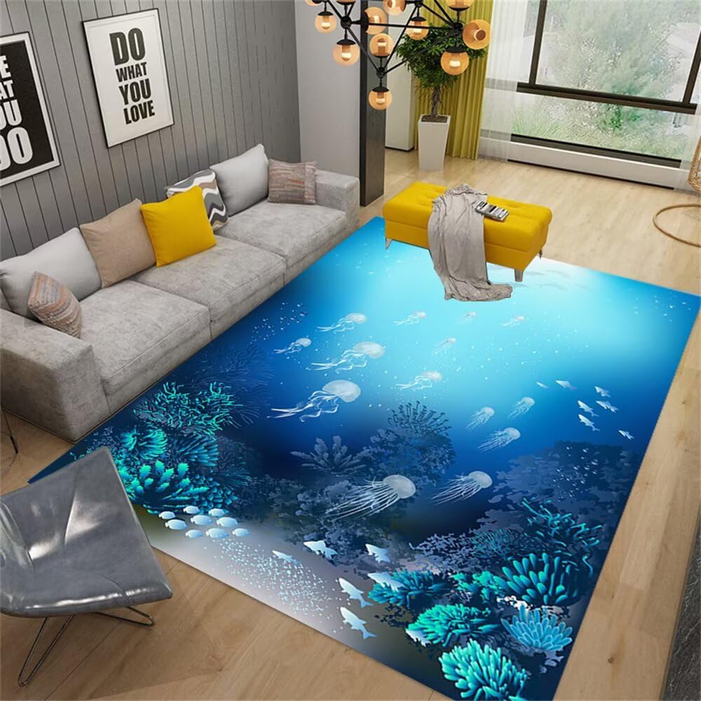 Tapis de salon bleu 140x180 cm moquette pour chambre d'ado et enfants