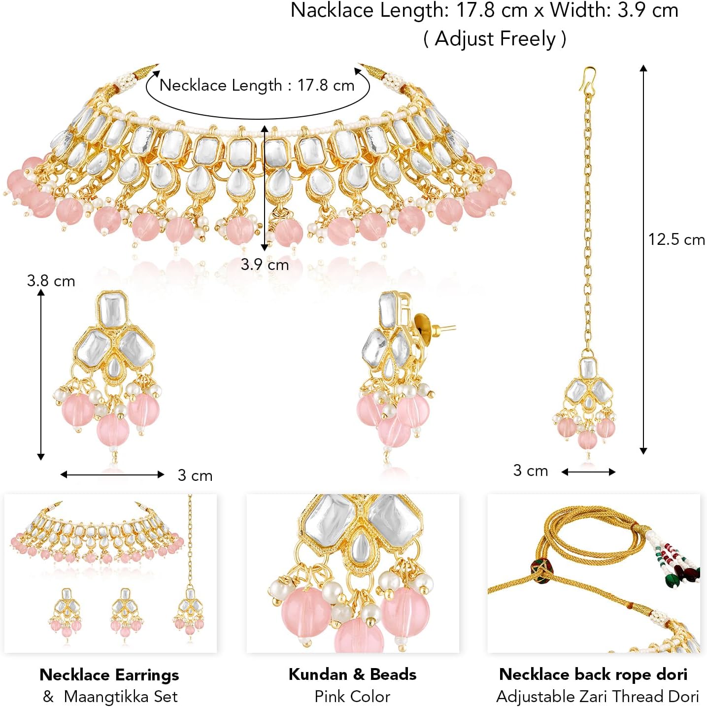 Aheli Kundan & Beads Studded Choker Necklace Earrings & Maangtikka Set Ethnic Jewellery Gift for Women