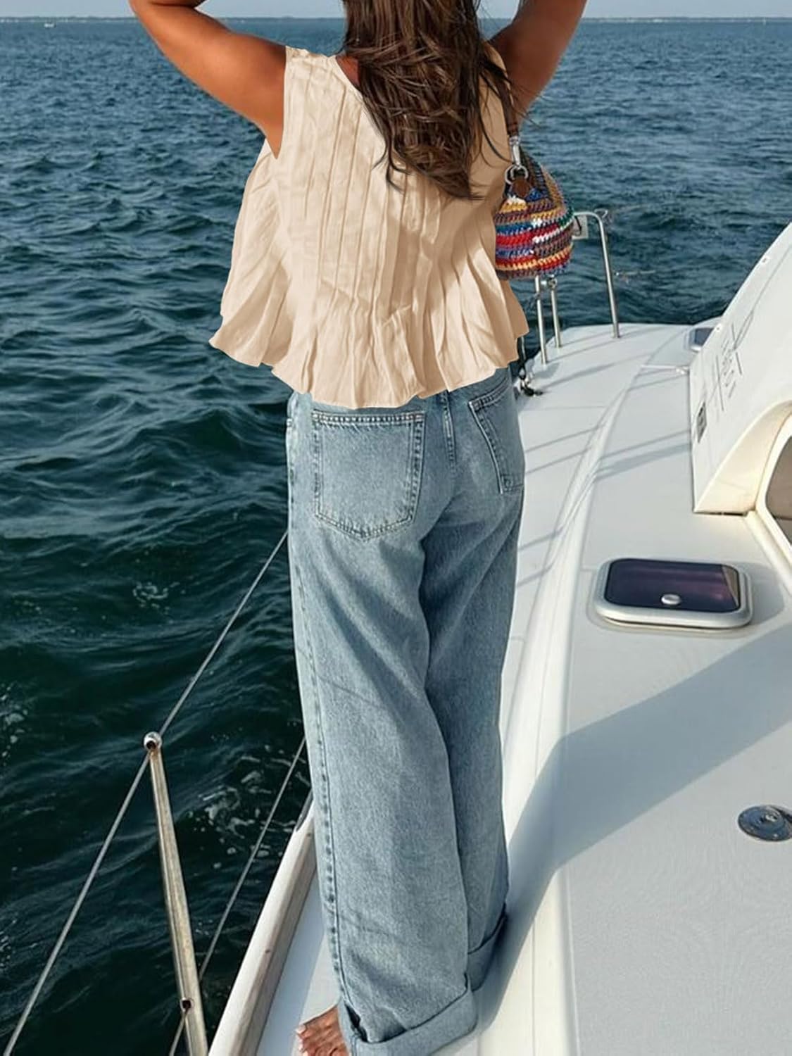 Cicy Bell Womens Bow Front Tie Tank Tops Pleated Babydoll Top Sleeveless Cute Coquette Shirt Summer Outfits - Image 2