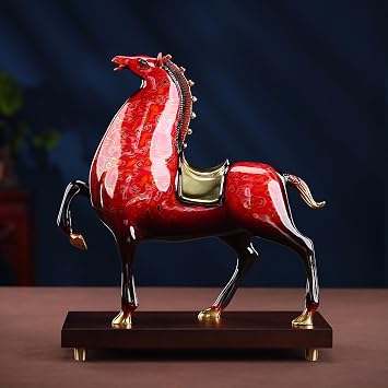 Collectible Brass Horse Statue,Unique Iridescent Home Office Decor Statue with Base for Horse Lovers Red, 12.6 inch