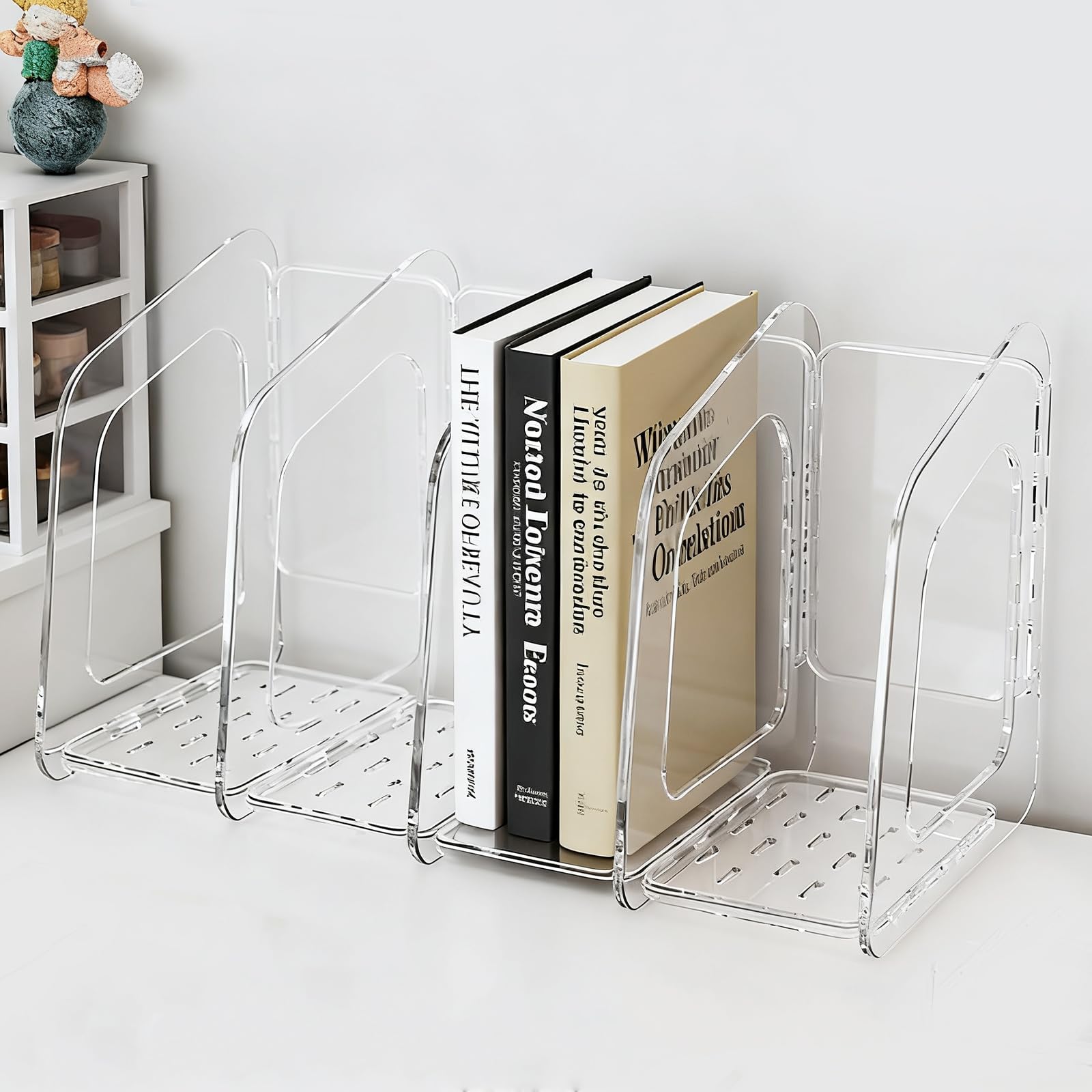 GOMETY Organizador de escritorio, organizador de archivos, organizador de libros, organizador de archivos, extraíble y grueso, con 4 compartimentos, para oficina, carpetas, revistas, libros, CD