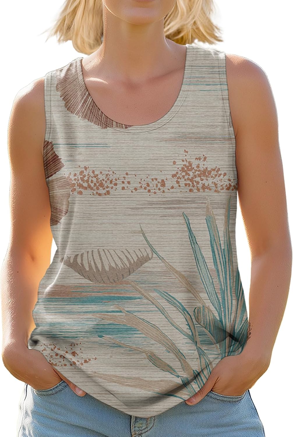 Tank Tops for Women Basic Sleeveless Scoop Neck T Shirts Unique Graphic Summer Lightweight Comfy Vacation Outfis
