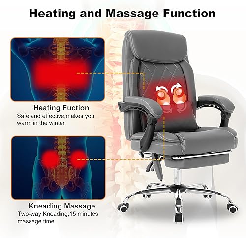 Miniatura 7 de Silla de oficina ejecutiva de masaje con calefacción, reclinable de 90-135 con reposapiés, silla de escritorio ergonómica, cómoda silla de oficina