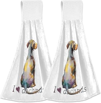 Boccsty Cute Dachshund Dog Hanging Kitchen Towels 2 Pieces Heart Puppy Pet Dish Cloth Tie Towels Hand Towel Tea Bar Towels for Bathroom Farmhouse Housewarming Tabletop Home