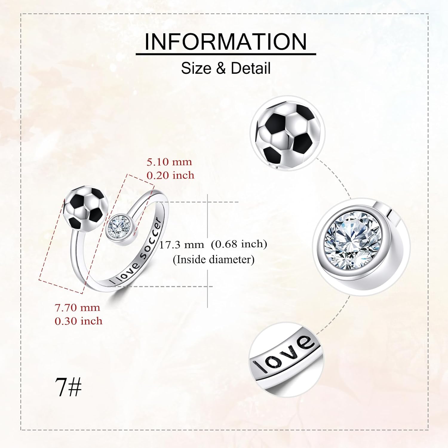 Soccer Rings S925 Sterling Silver Soccer Adjustable Ring For Women Player Football Sport Jewelry Gifts For Mom Lover