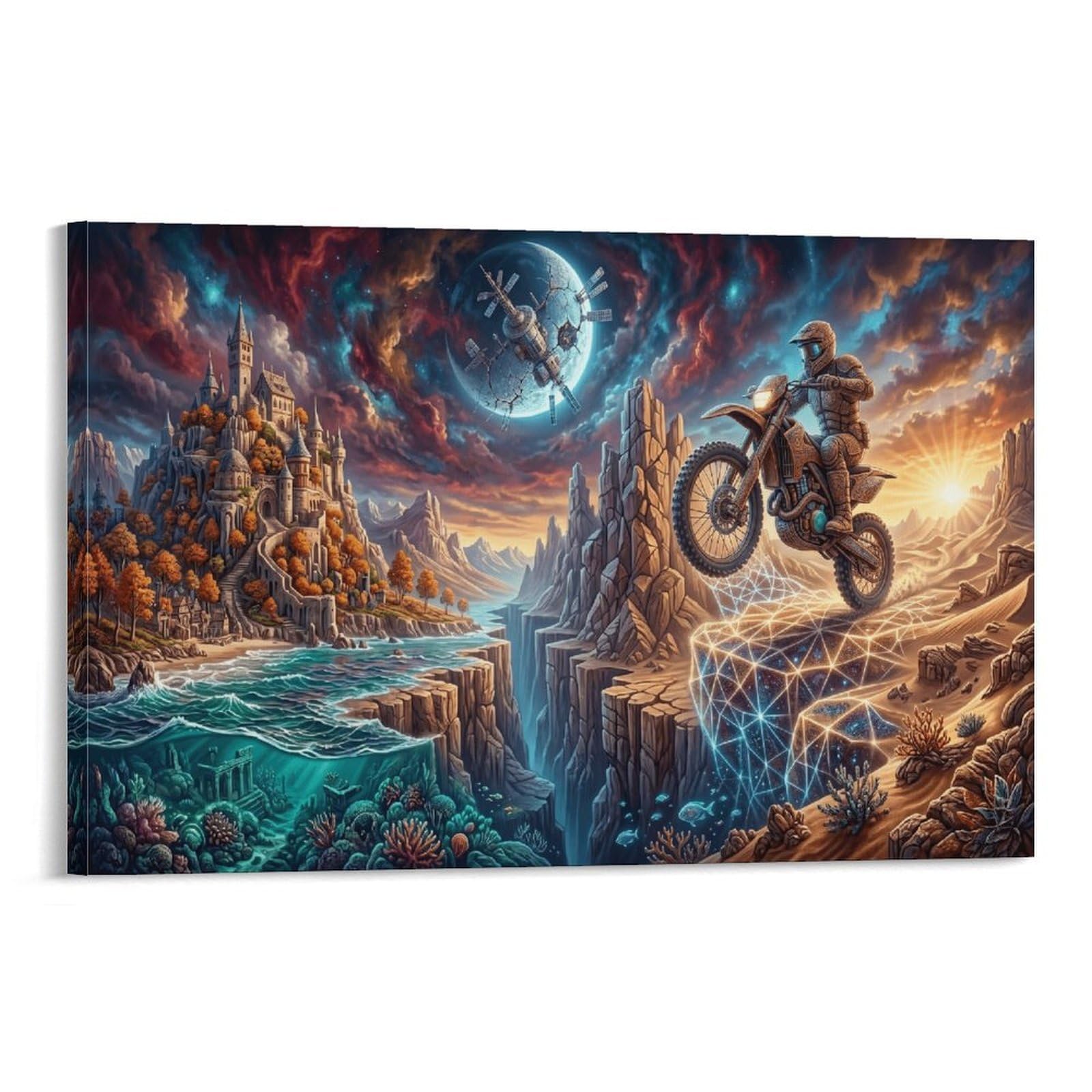 XPASHIQWC Mecha Rider Wall Decor Poster Cliff Castle Canvas Prints Picture Modern Canvas Wall Art Picture Wall Hanging for Bathroom Wall Decor 20x30inch(50x75cm)