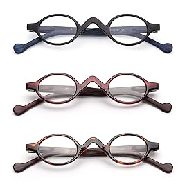 JM 3 Pack Small Oval Reading Glasses Vintage Spring Hinge Glasses for Reader Women +1.75 Black & Red & Tortoise