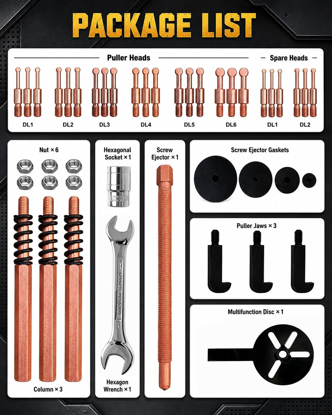 36 en 1 Juego Extractor de Rodamientos, Separador de Rodamientos Internos | Extractor de Rodamientos Ciegos con Separador de Rodamiento para Reparación de Coches, Motos e Industria, con Vaso de 17 mm