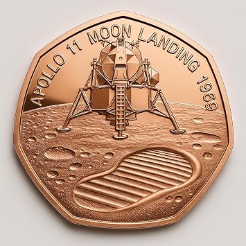 Apollo 11 Moon Landing 1969 Commemorative Rose Gold 50p Coin – Astronaut & Lunar Module Design, Proof Finish, Collector’s Edition in Capsule