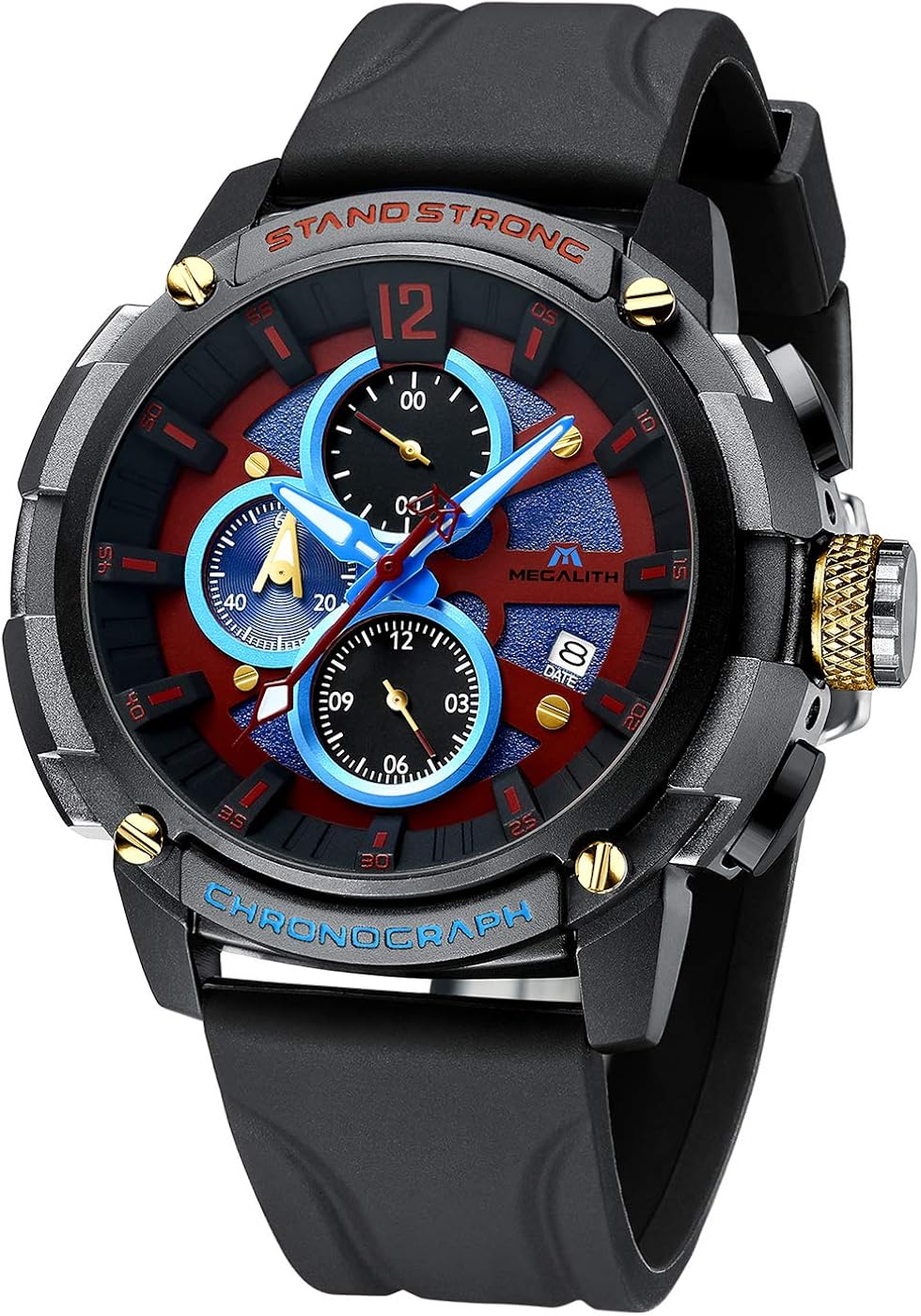 Buy MEGALITH Men's Watch 50mm Rubber Chronograph Waterproof Large Face
