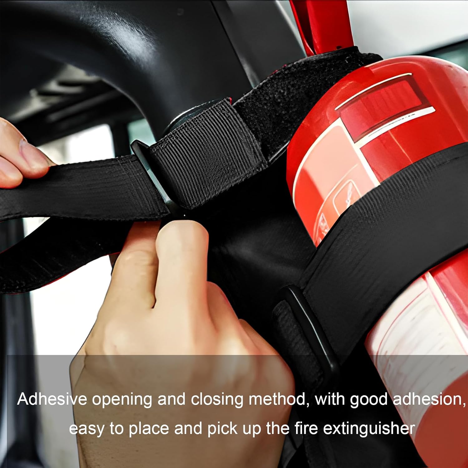 Fire Extinguisher Holder, Adjustable Roll Bar Extinguisher Mount Strap with American Flag Pattern, Padded Roll Bar Strap Brackets Mount for 2.5-3LB Fire Extinguishers (Black)