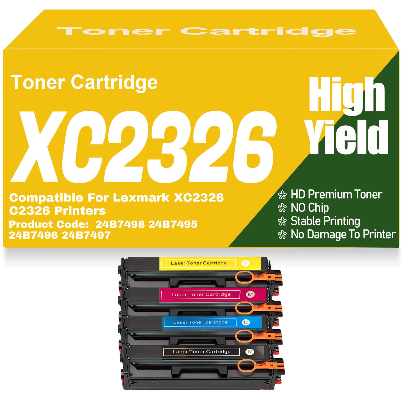 Toner 24B7498 C2326 Compatible Lexmark XC2326 - Recharge Toner Couleur Haut Rendement sans Puce