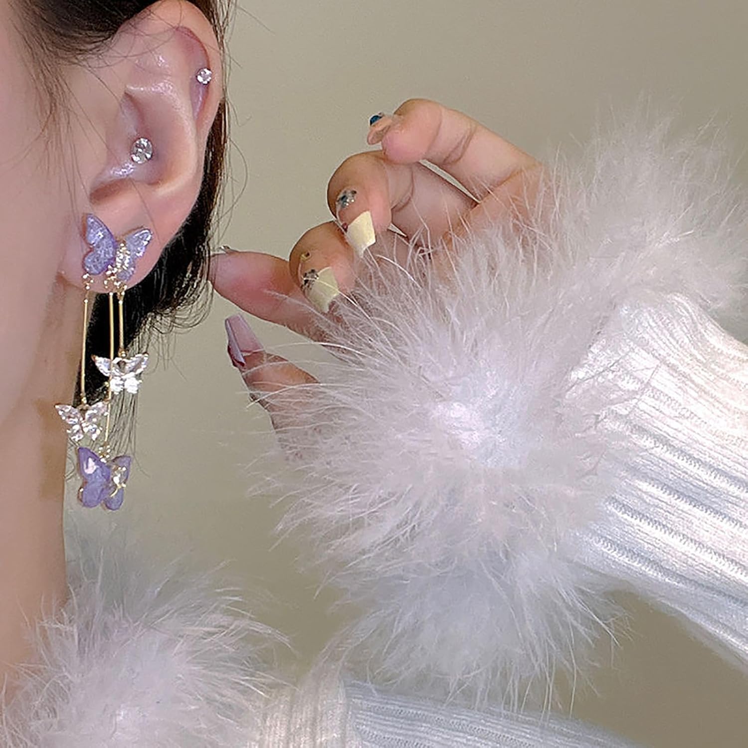 Purple Butterfly Tassel Earrings for Women Animal Drop Dangle Earrings Crystal Rhinestone Earrings - Image 4