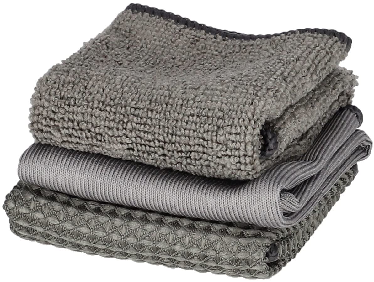 KOTARBAU® Juego de 9 esponjas y paños de Microfibra para el Lavado del Coche, 3 paños, 3 Almohadillas de Pulido, 1 Esponja de Doble Cara, 1 manopla, 1 Cepillo de Mango, Color Gris, Limpieza eficiente