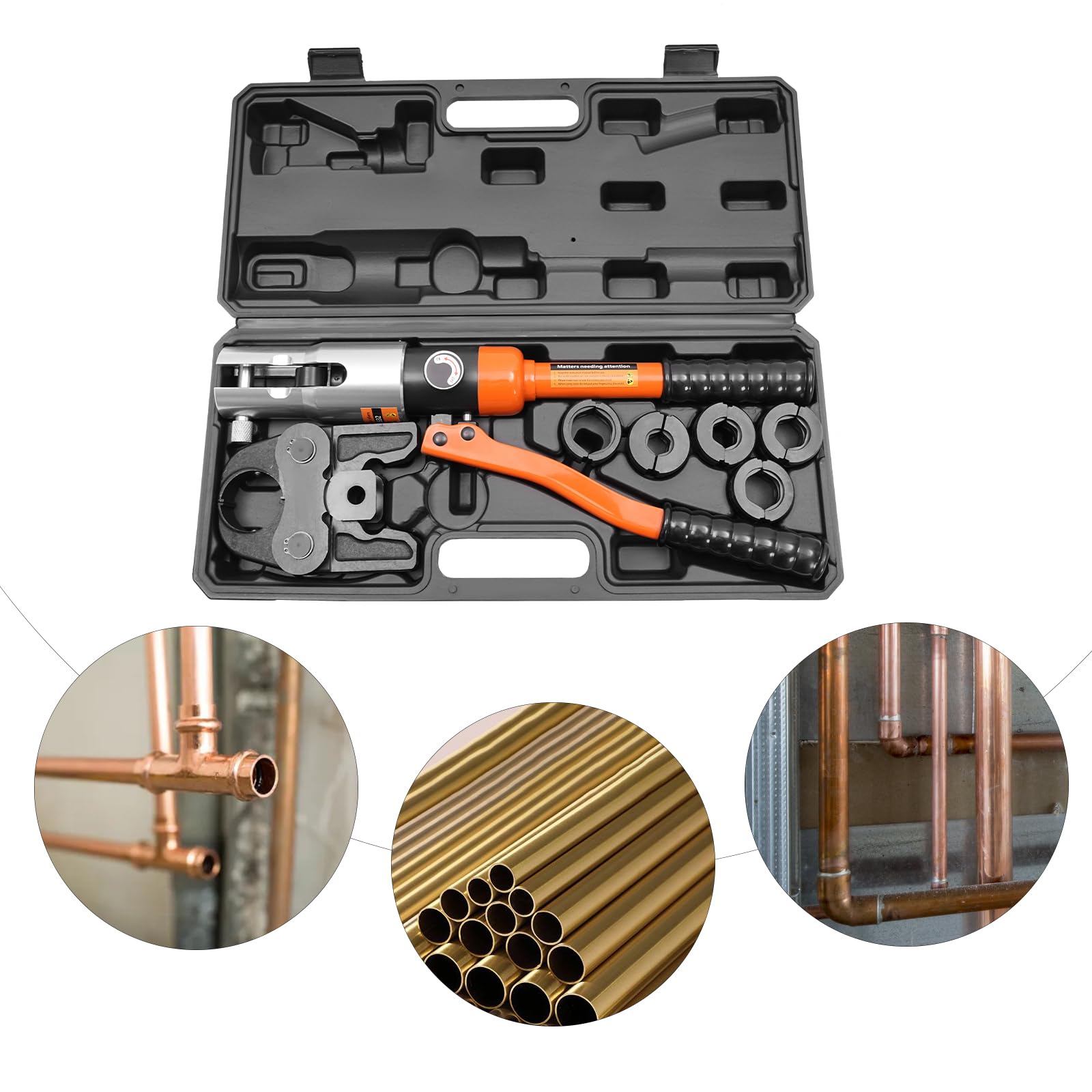 Profi Presszange 10T V-Kontur 12-15-18-22-28 Set Presswerkzeug hydraulisch angetrieben, 360°drehbares Crimpzange-Pressset für Kupferrohr