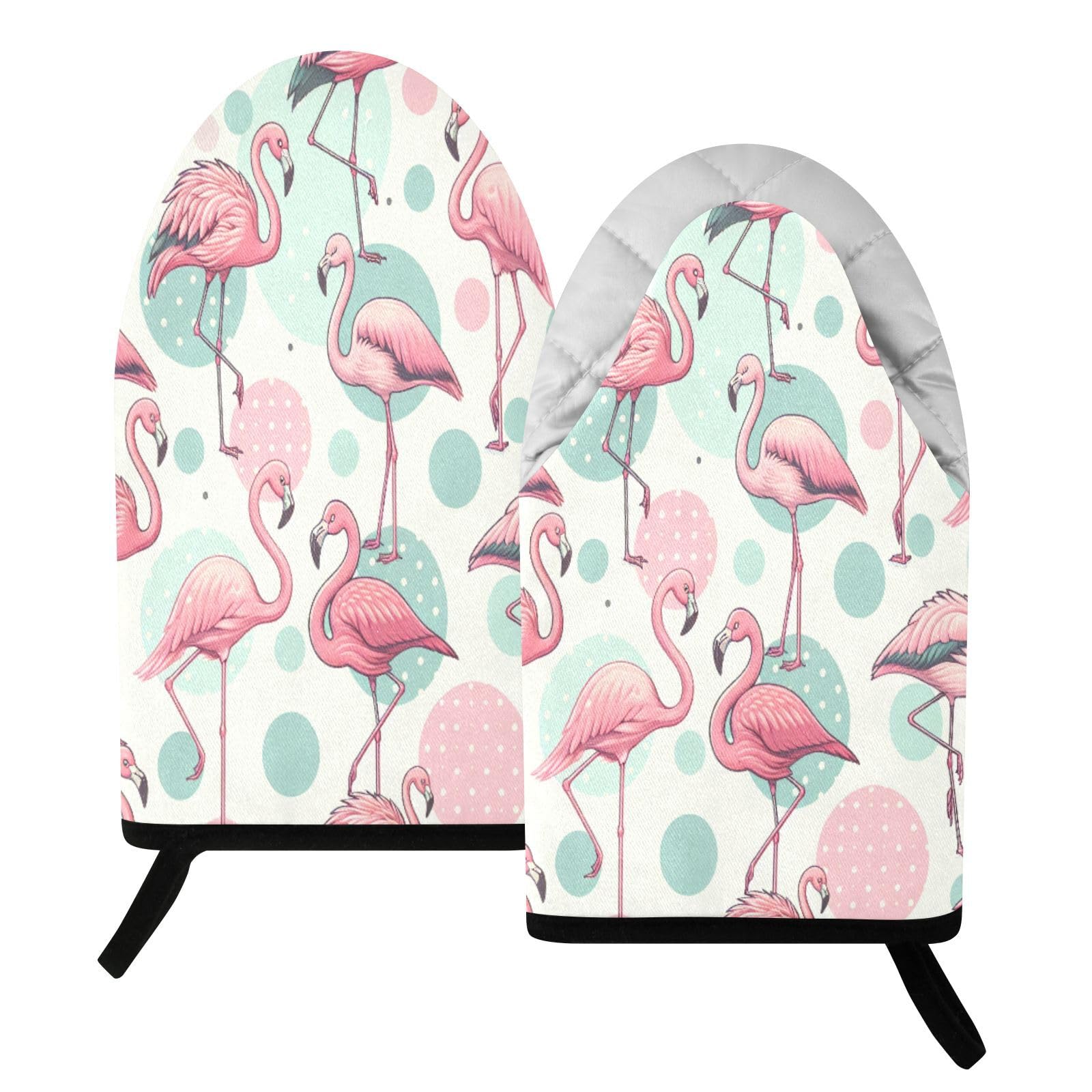 BURSTDDY Tropical Flamingos Oven Mitt,Heat Resistant Kitchen Mitts for Cooking