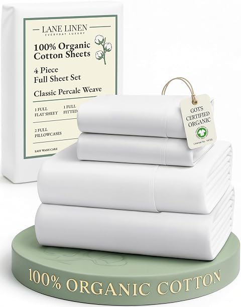 LANE LINEN 100 Organic Mercerized Cotton Pre Washed Full Size Bed Sheets Soft Comfy Low Pill Fade Resistance