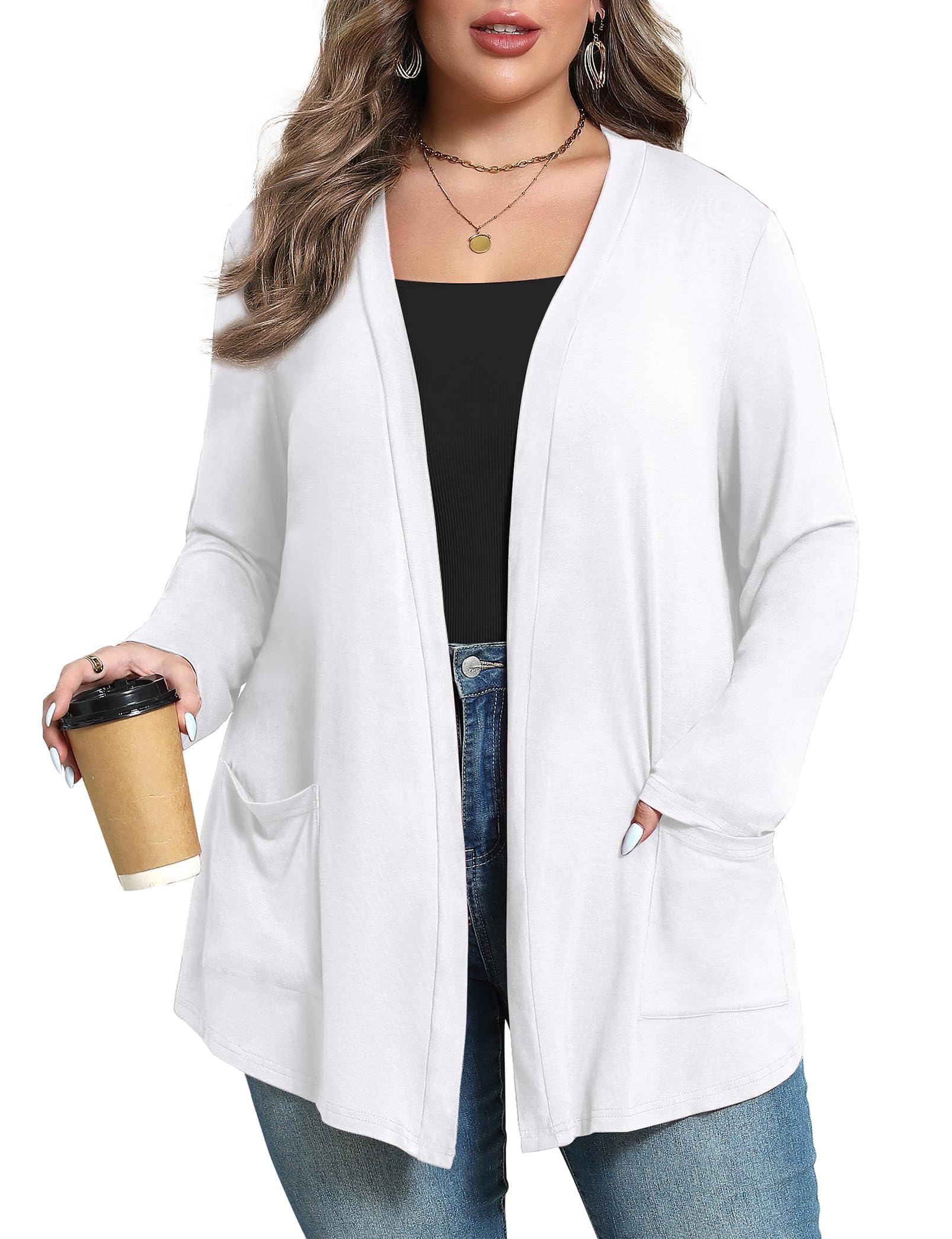 Plus Size Lightweight Cardigan for Women Soft with Pockets 1X-5X