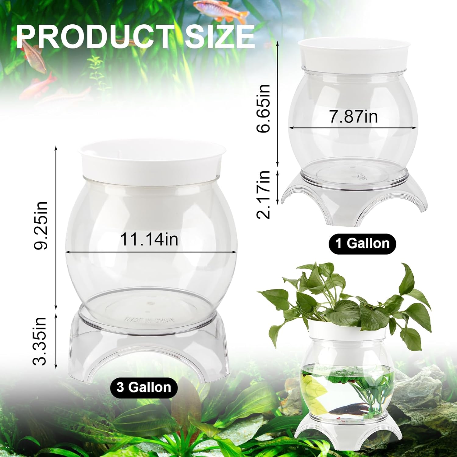 3 Gallon PET Aquaponic Betta Fish Tank Aquaponic with Base and Top, Large Bowl Shatterproof Aquarium Fish Tank with Clear Clarity for Terrarium, Flower Vase Centerpiece Present for Fish Lovers