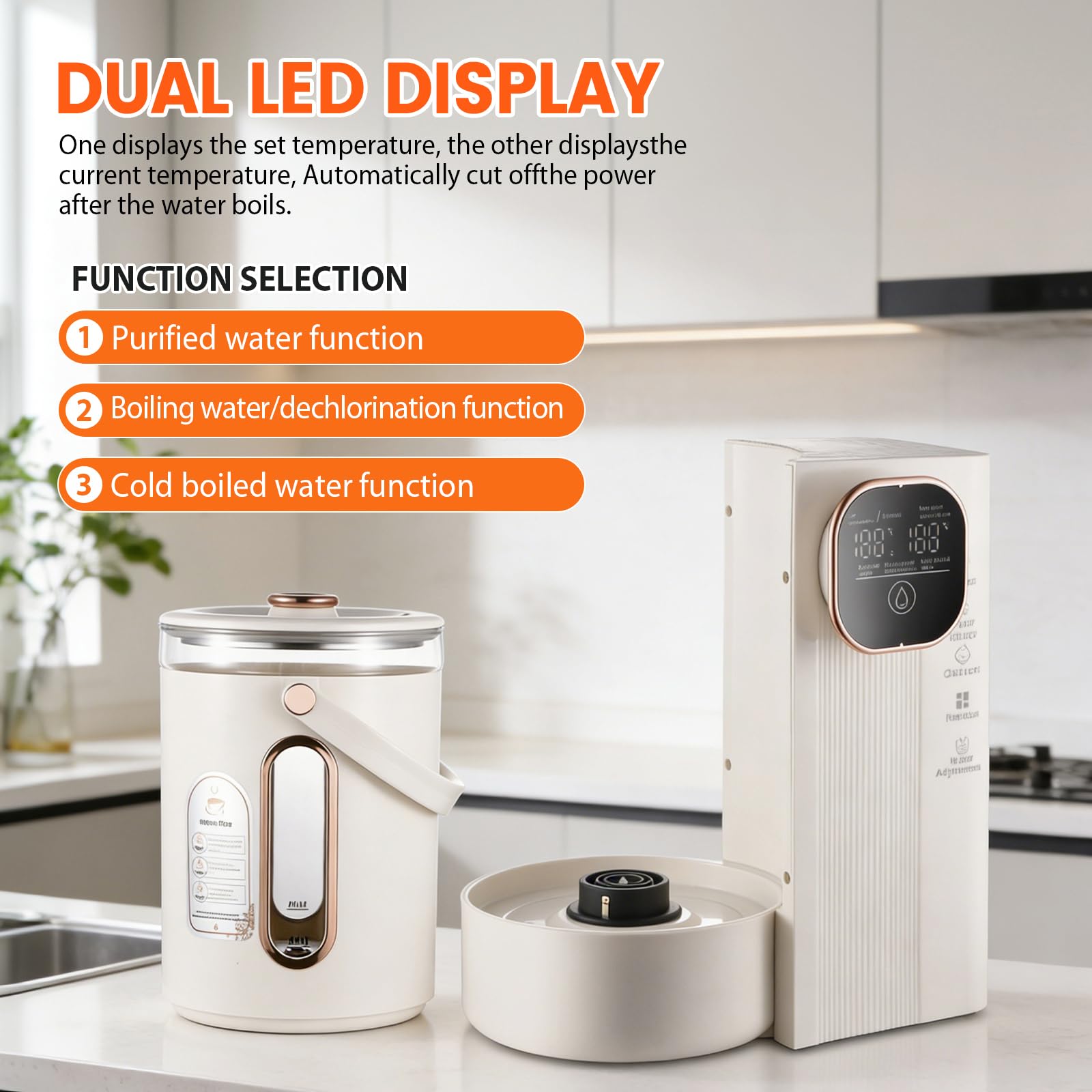 Distributeur d'eau Chaude Instantanée 3L, Chaudière À Eau De Comptoir portable avec LED, Réglage de la Température 45-95°C, chauffage rapide 3S pour Maison bureau camping hôtel
