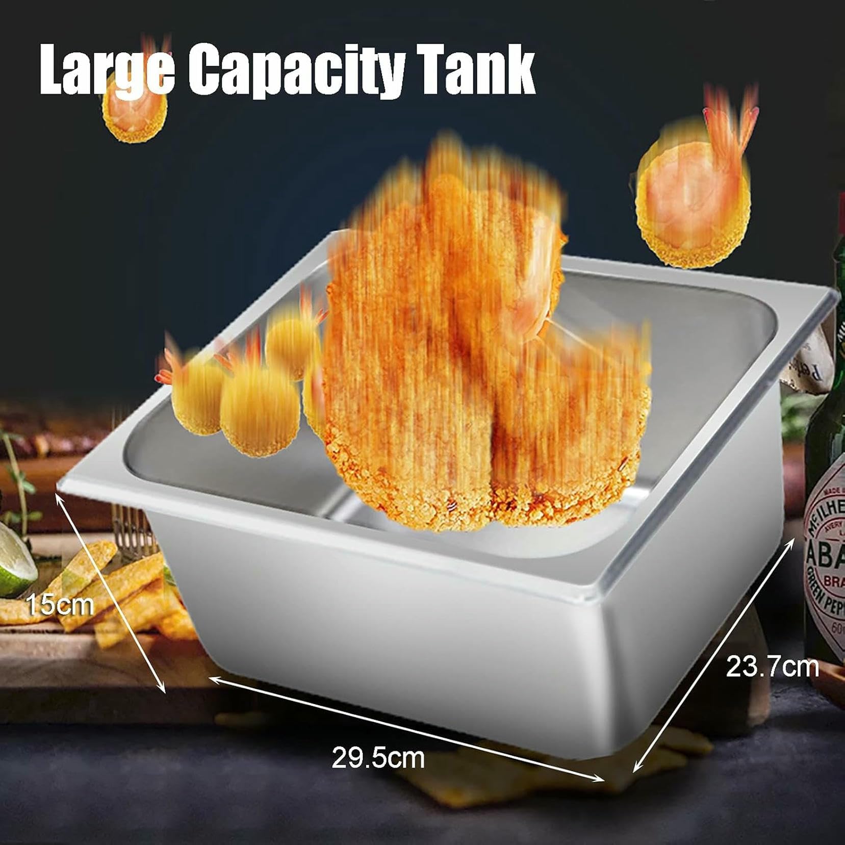 Freidora eléctrica Comercial de 3000 W con Cesta, freidora Profesional de Aceite de inducción para Pescado con de Drenaje y Control de Temperatura para Uso Comercial y domé~/