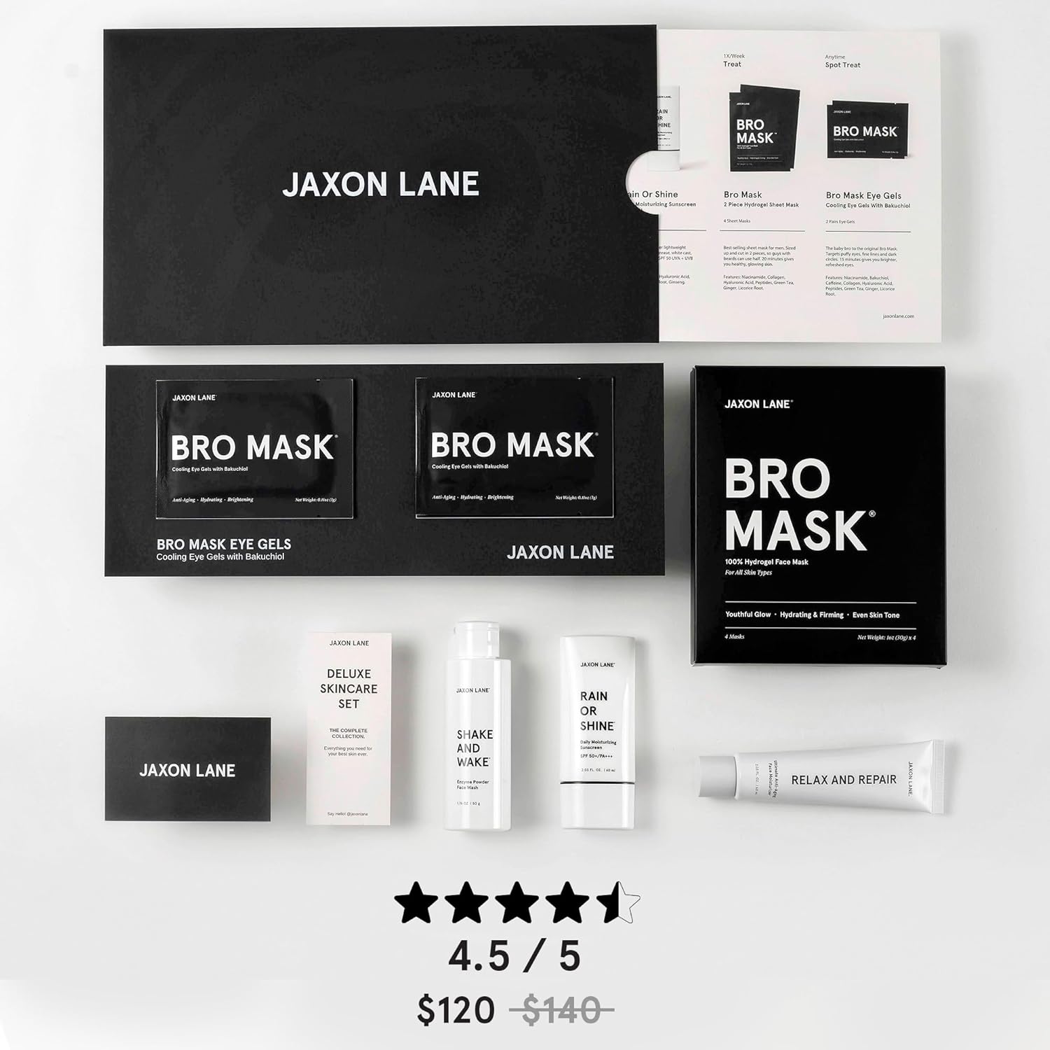 Mens Skin Care Kit 5 Piece Deluxe Facial Skincare Routine Gift Set, Anti Aging Korean Skin Care for Men: Enzyme Powder Face Wash, Moisturizer, SPF 50 Sunscreen, Bro Mask Sheet Masks, Under Eye Patches - Image 3