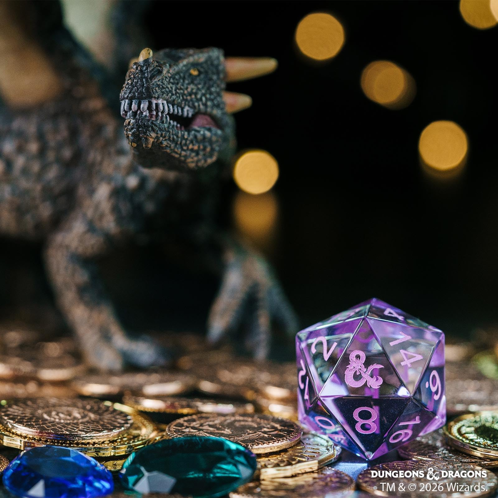 D&D Fizban's Treasure Misfit - Caja ciega de gran tamaño d20 de Fanroll | A partir de 14 años | Dados misteriosos de 25 mm en cofre del tesoro, metal, piedra preciosa, núcleo líquido y dados de rol