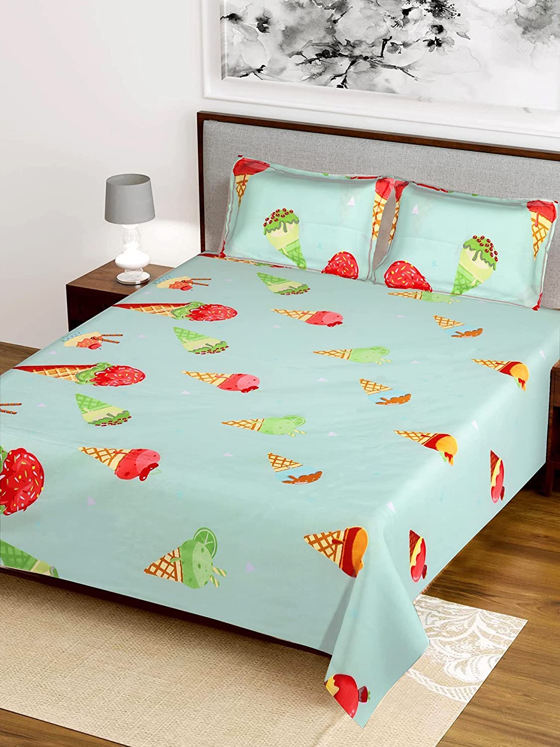 Kuber Industries Flower Design Glace Cotton Double Bedsheet with 2 Pillow Covers (Green) (HS_37_KUBMART020136) (B092DQ2CRM) Amazon Price History, Amazon Price Tracker