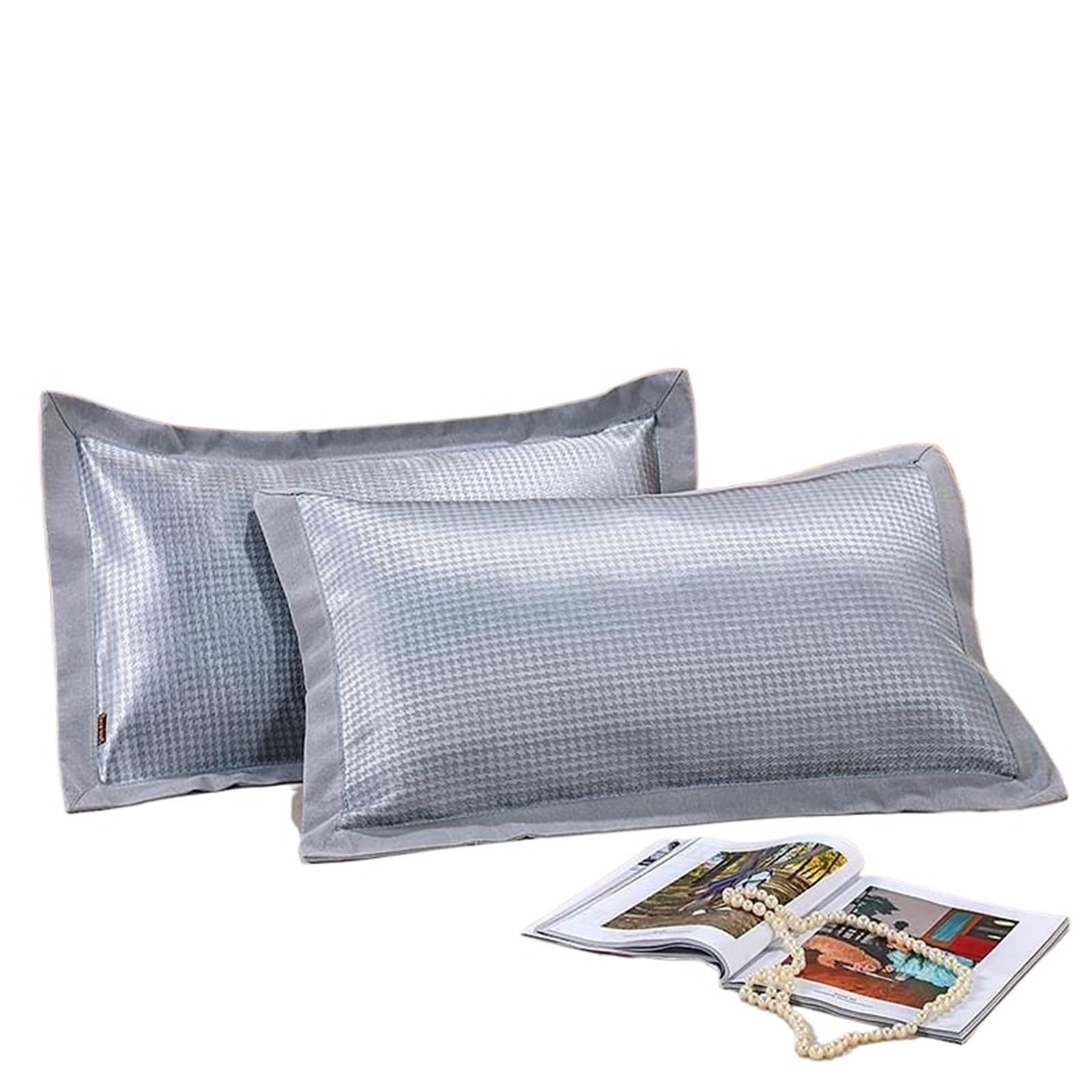 Thickened Ice Silk Pillowcase Double-Sided Washable Summer Cooling Mat Envelope Style Comfortable Sleep In(A houndstooth ice silk pillowcase)