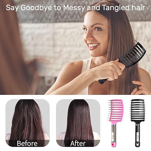 Miniatura 3 de Ravego Cepillo de pelo, cepillo desenredante para mujeres, hombres, niños, cepillo ventilado para un secado más rápido, cepillo curvado para cabello