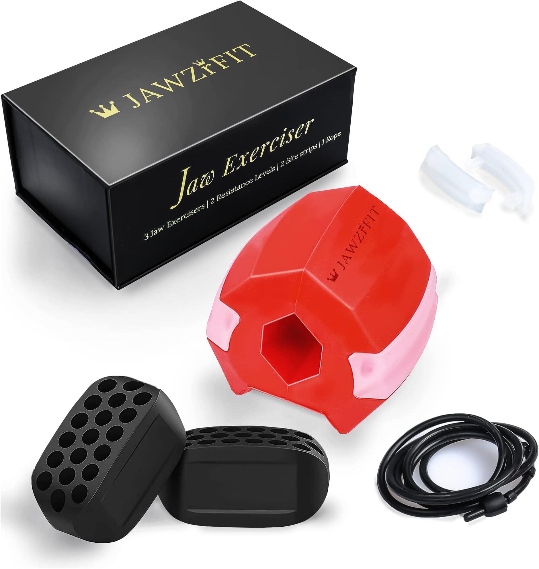 JAWZrFIT Jaw exerciser 3 pcs set (40 & 50 lbs)- Jawline exerciser tool men & women to look young, double chin reducer for women |Jawline shaper, face fat reducer, Jawliner & Jaw toner to keep face fit