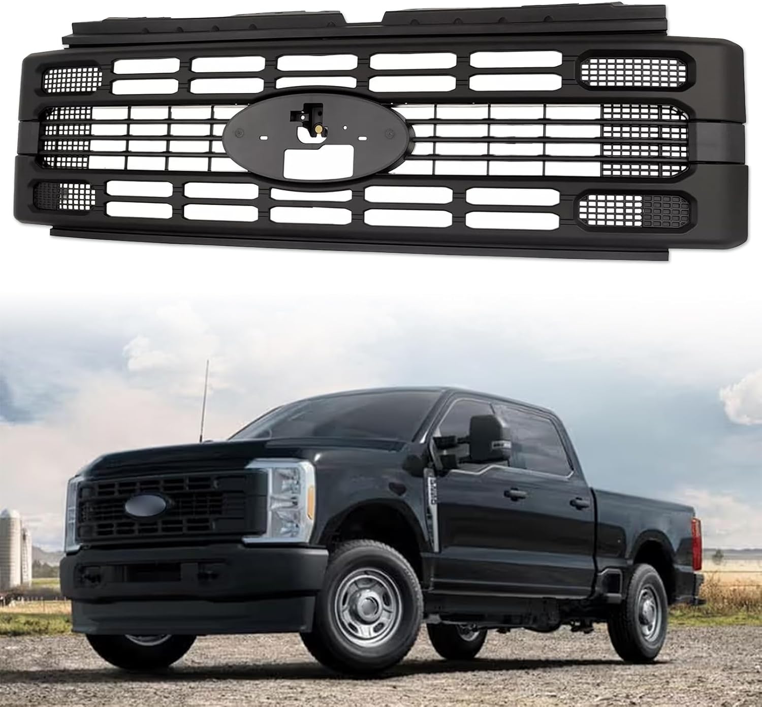 Front Bumper Grille Fit For 2023-2025 Ford F250 F350 F450 F550 Super Duty XL/XLT Front Upper Grill Grille Assembly Replacement (Matte Black)