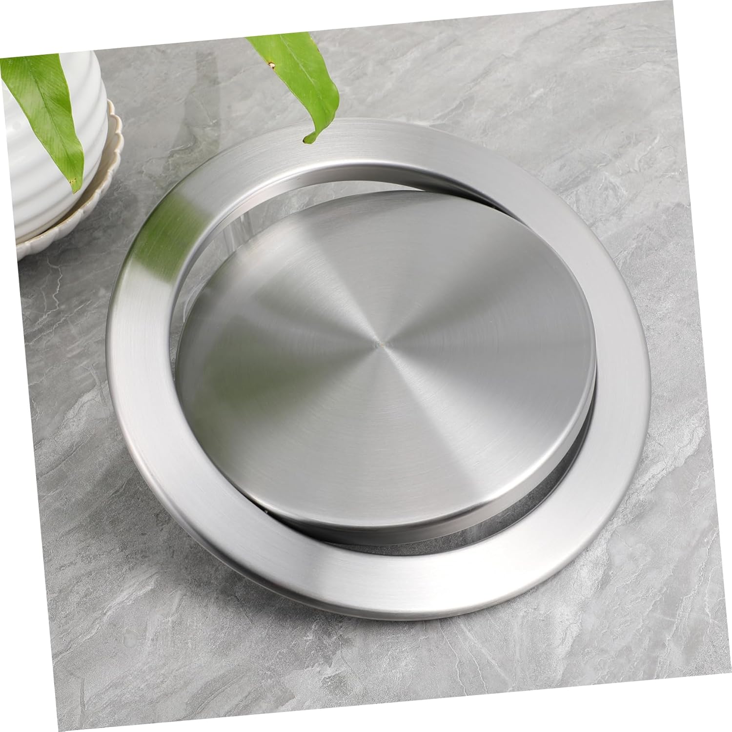 Countertop Trash Can Lid Recessed Flap Garbage Can Cover Stainless Steel Kitchen Accessory for Bathrooms and Hotels Space-Saving Design
