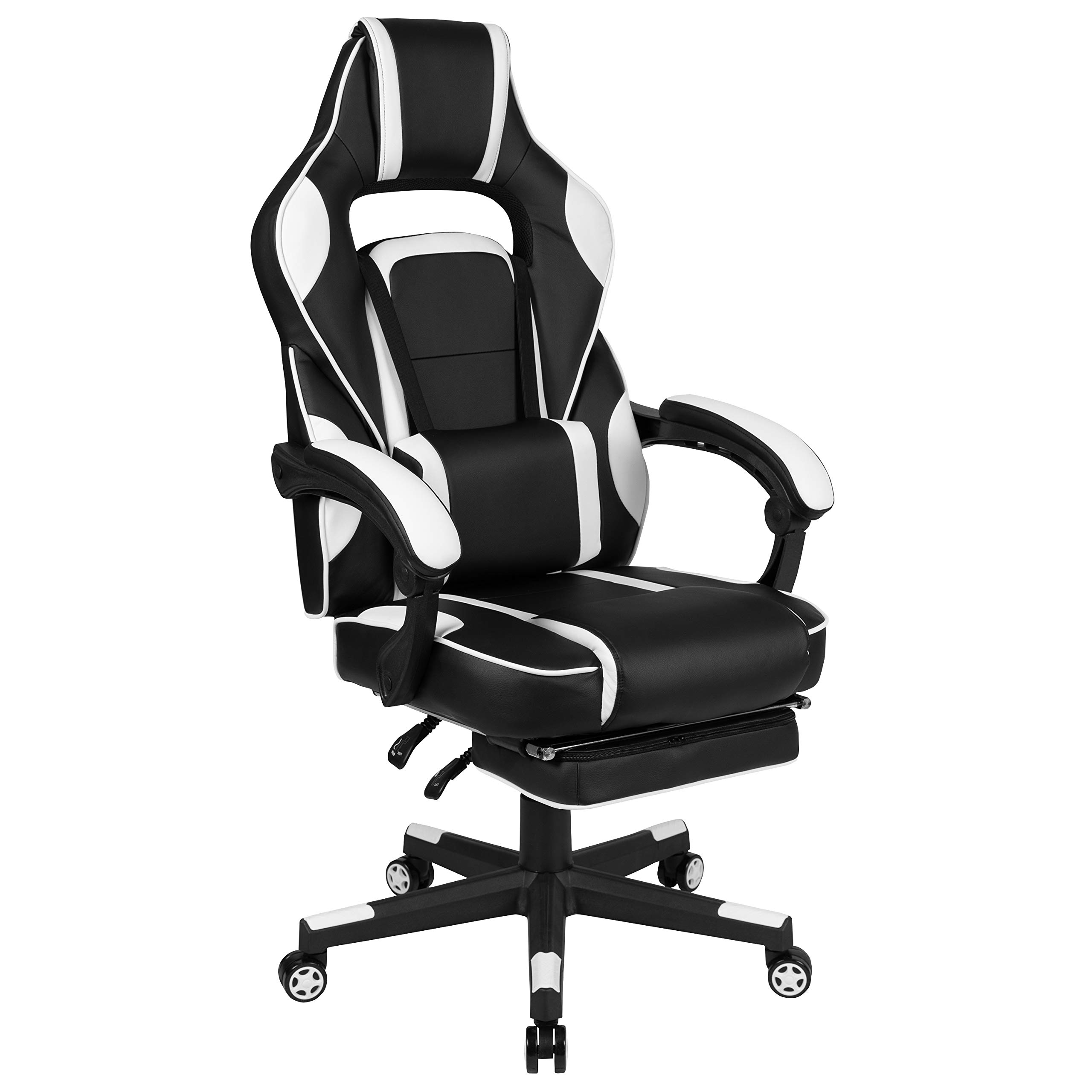 EMMA + OLIVER White Ergonomic Gaming Chair - Reclining Back/Arms, Footrest, Massaging Lumbar
