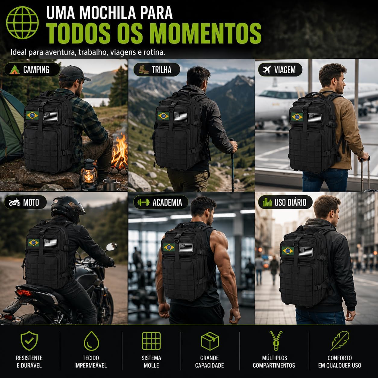 Mochila Tática Militar 50 Litros Impermeável – Grande, Resistente, Para Camping, Trilha e Viagem