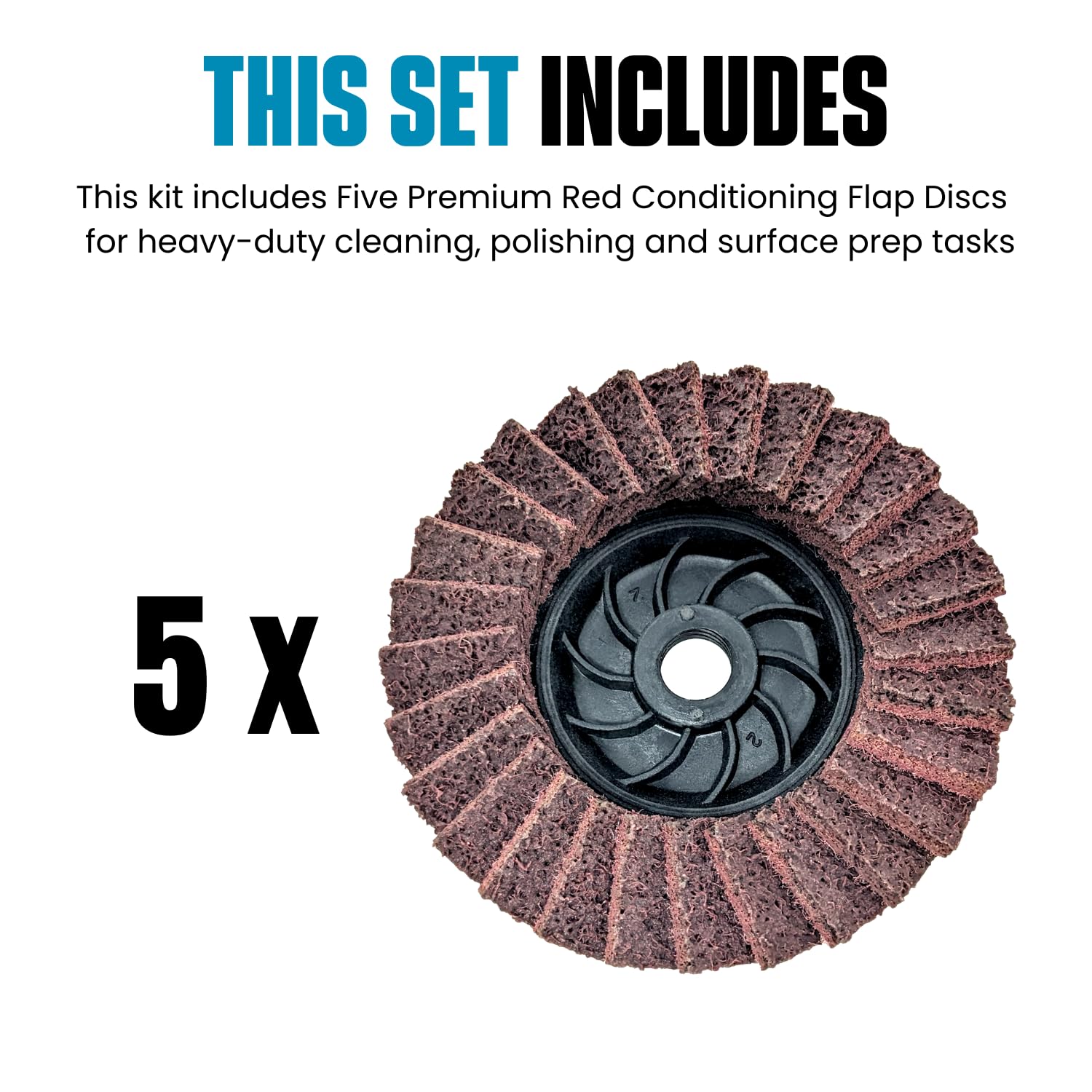 LINE10 Tools 5pk Red Non-Woven Abrasive Flap Disc, 120 Grit with 5/8-11 Threaded Arbor for 4-1/2" Angle Grinder
