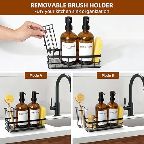 Miniatura 5 de Dispensador de jabón para platos para cocina, dispensadores de jabón de manos y platos ámbar de 16.9 onzas líquidas, juego de dispensador de jabón