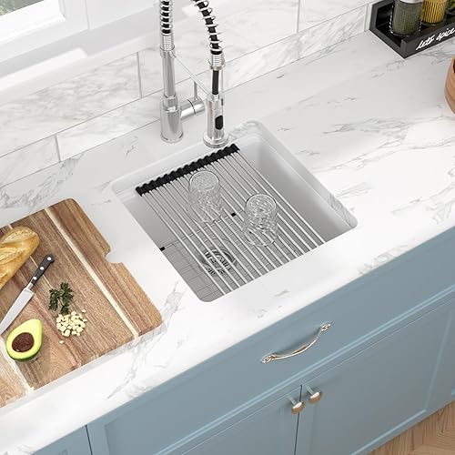 Miniatura 58 de Sarlai Fregadero de cocina negro de 18 x 18 pulgadas, fregadero de estación de trabajo de preparación de barra de 18 x 18 pulgadas, fregadero