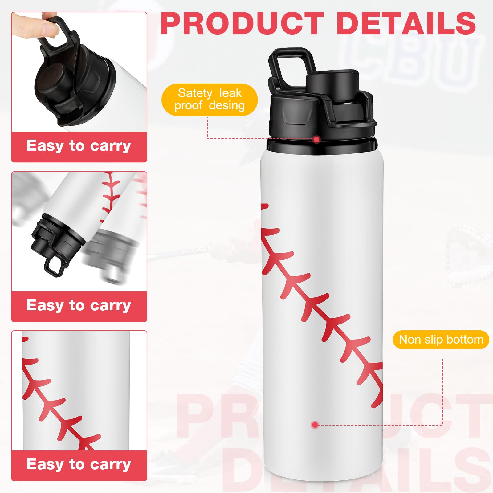 Umigy 10 Pcs Softball Water Bottles Aluminum Softball Gifts Bulk Baseball Tumbler Baseball Sports Bottle with Snap Lid Leak Proof for Kid Team Travel Coffee Gym (White,25 oz)