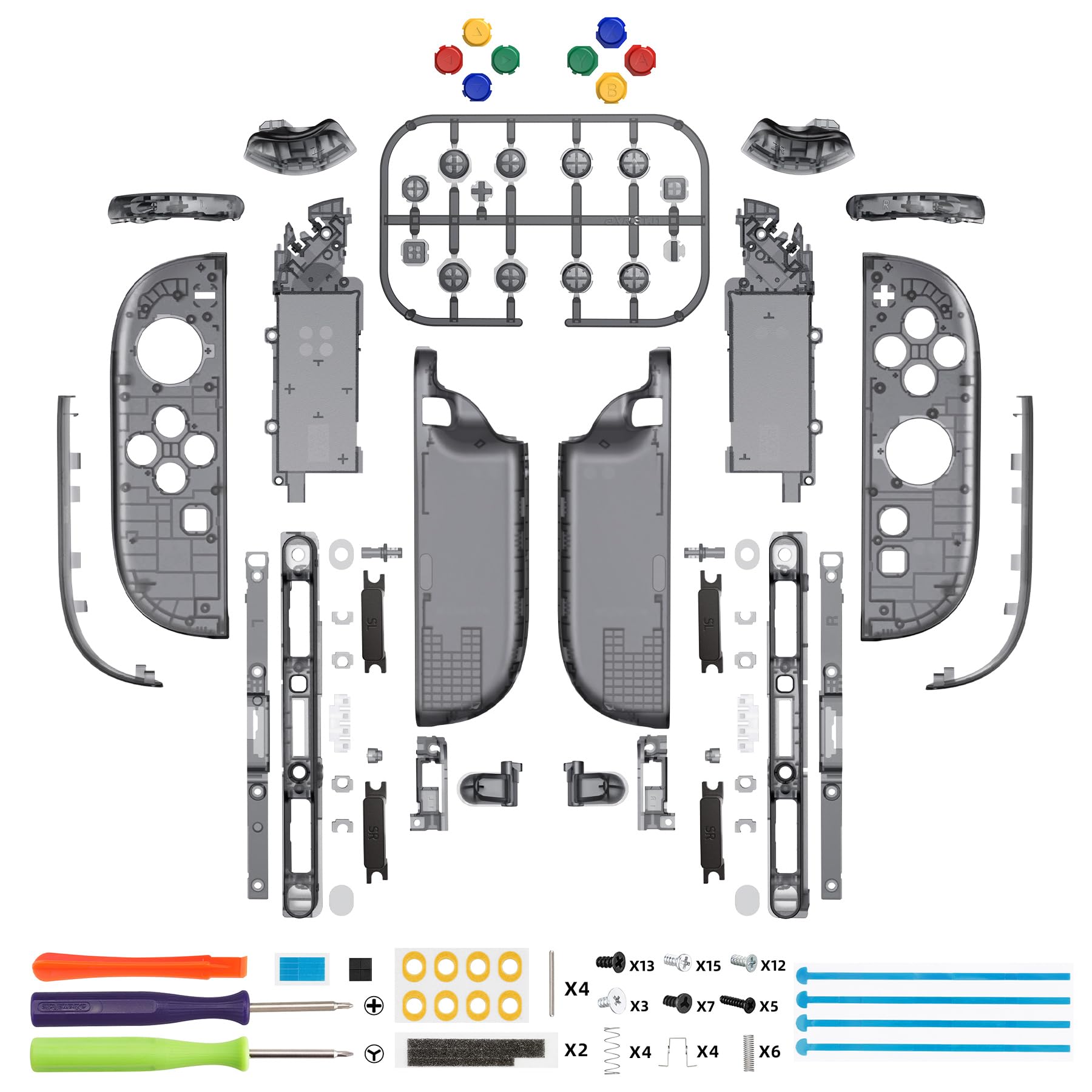 eXtremeRate Coque pour Switch 2 Joycon avec Boutons de Remplacement Complet DIY et Outil, Coque Joycon 2 pour Nintendo Switch 2 Accessoires-Noir Transparent