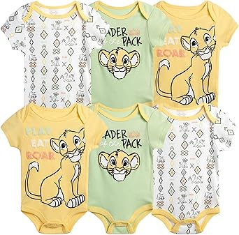 Disney Baby,Clothing,Baby Boys 0-24m,Bodysuits & One-Pieces,Bodysuits Disney Baby Boys 6 Pack Bodysuit –Mickey Mouse & Friends, Lion King, Winnie the Pooh Bear (Newborn/Infant)